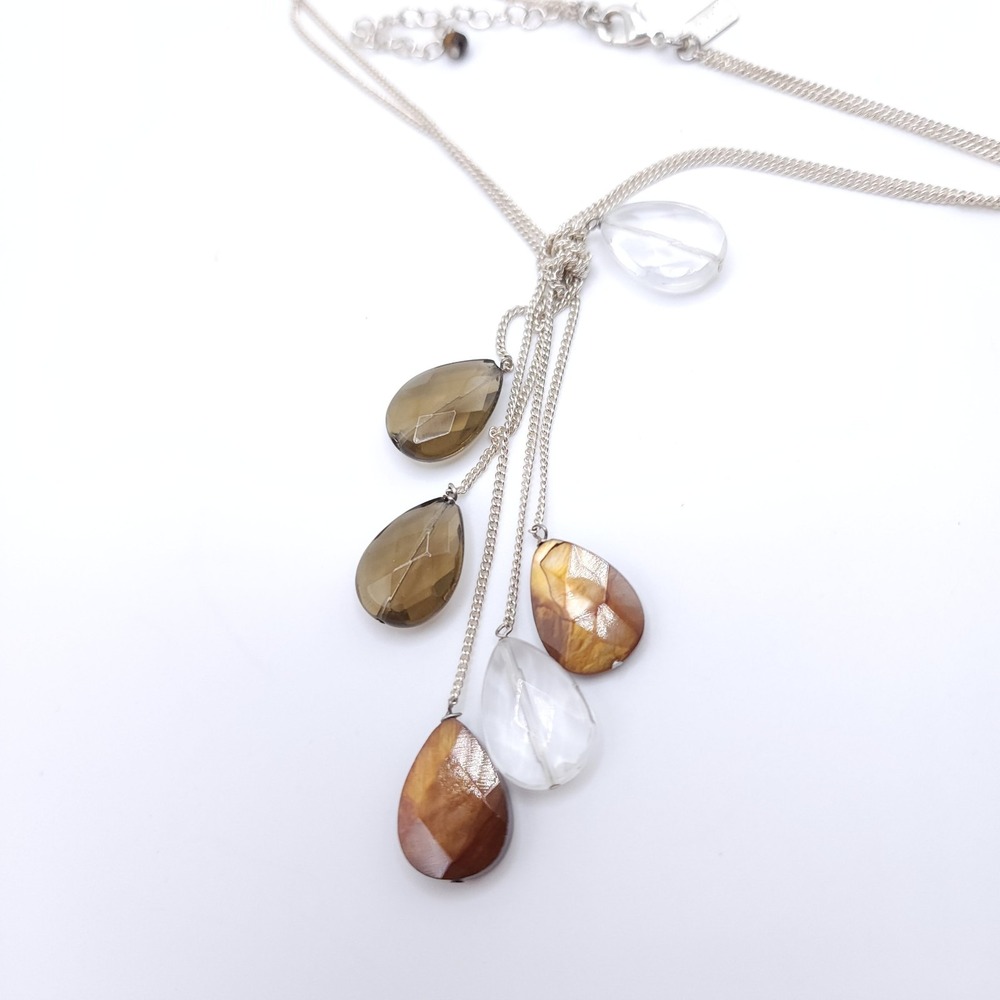 J Jill Multi Stone Necklace Silver‎ Tone Teardrop Dangle 16in - Picture 5 of 5